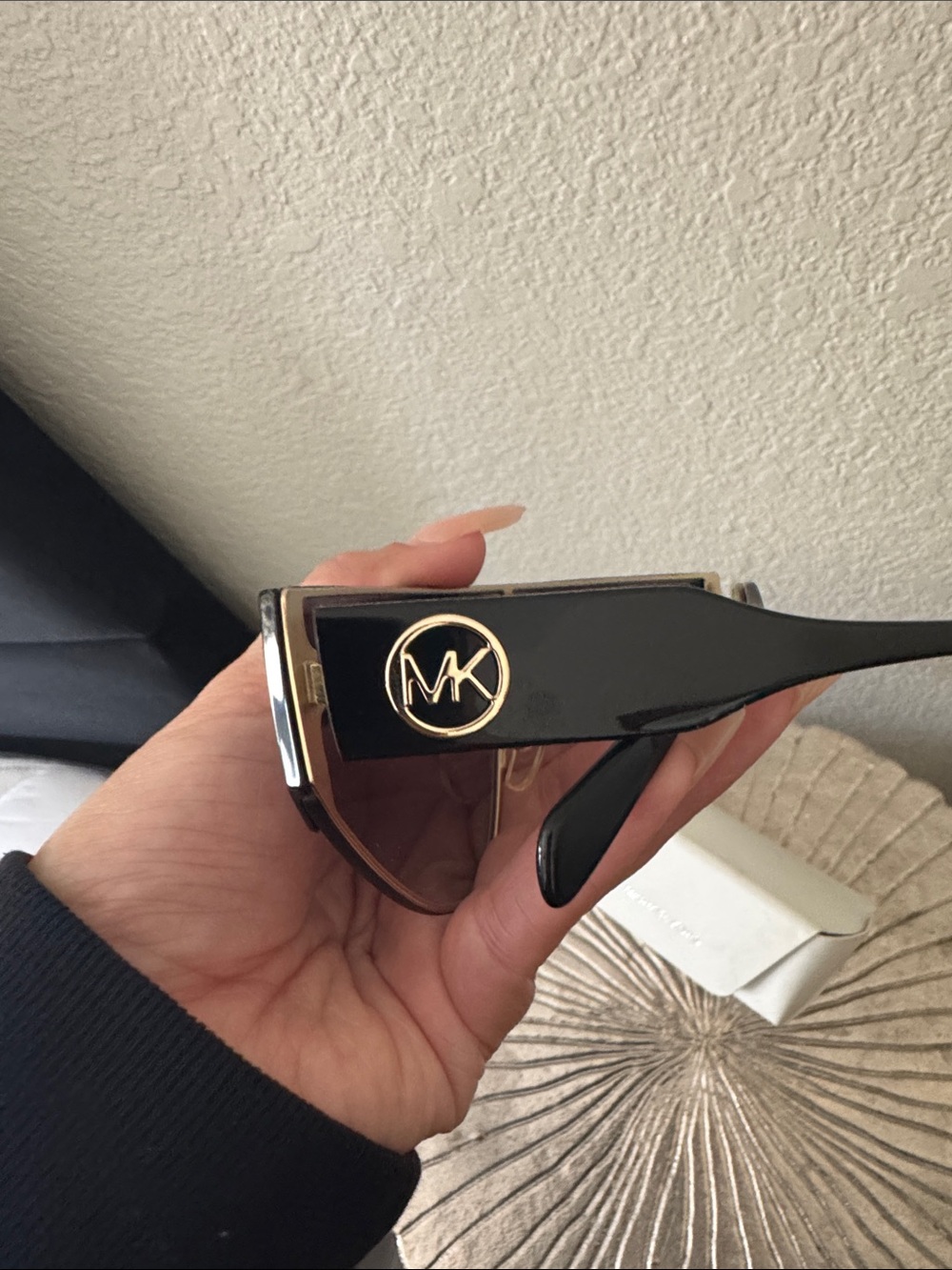 Michael Kors Black Smoke Shield Sunglasses with Gold Accents - Picture 4 of 4